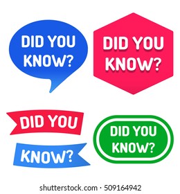 Did you know? Set of flat vector typography icon, symbol, design illustration on white background.