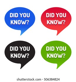 Did you know? Set of speech bubbles.Flat vector typography icon, symbol, design illustration on white background.