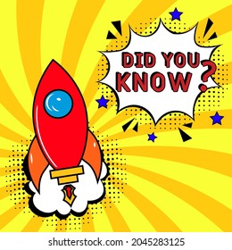 ¿Lo sabías? de %PRODUCTNAME. Explosión de historietas con texto ¿Sabías?  símbolo de promoción. Un símbolo de hechos interesante. Ilustración de dibujos animados brillantes en estilo retro de arte pop. 