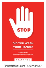 Did You Wash Your Hands - Covid-19 Safety Measures And Precautions Warning Poster Suitable For Print (Red) - Covid Poster