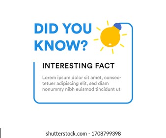 Did you know? Web banner with frame and bulb, idea box, quote for interesting fact. Web interface infographic, flat design element. Vector illustration.