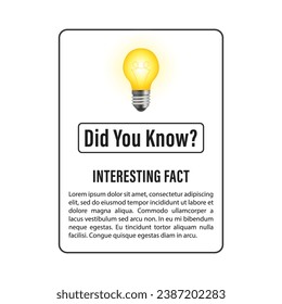 Did you know? Web banner with frame and light bulb, idea box, quote for interesting fact. Web interface infographics, flat design element. Vector illustration