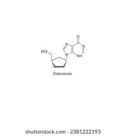 Didanosine flat skeletal molecular structure Reverse-transcriptase inhibitor drug used in HIV treatment. Vector illustration scientific diagram.