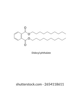Estrutura esquelética do ftalato de didecilo. ilustração esquemática do composto éster do ftalato. Diagrama simples, fórmula química.