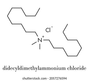 Didecyldimethylammonium chloride antiseptic molecule. Biocidal disinfectant, active against bacteria and fungi. Skeletal formula. svg