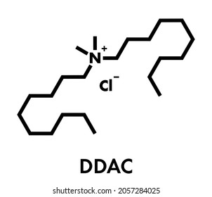 Didecyldimethylammonium chloride antiseptic molecule. Biocidal disinfectant, active against bacteria and fungi. Skeletal formula. svg