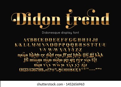 Didon vector handdrawn calligraphic font. Decorative typeface, abc, numbers and letters, alphabet
