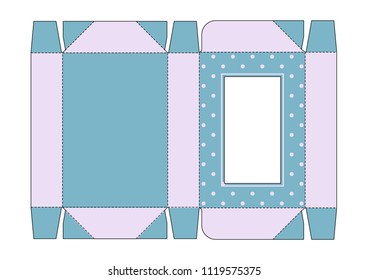 die cut Box with lid in blue vintage colors with window
