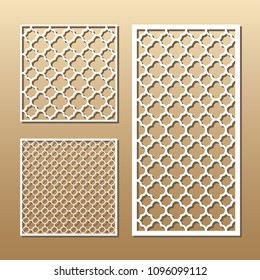 Die cut card. Laser cut vector panel. Cutout silhouette with geometric pattern. A picture suitable for printing, engraving, laser cutting paper, wood, metal, stencil manufacturing. 