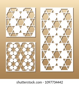 Die cut card. Laser cut vector panel. Cutout silhouette with geometric pattern. A picture suitable for printing, engraving, laser cutting paper, wood, metal, stencil manufacturing.