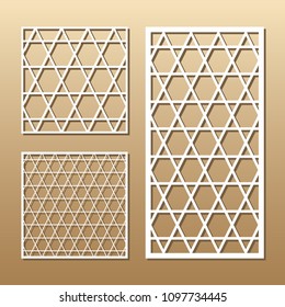 Die cut card. Laser cut vector panel. Cutout silhouette with geometric pattern. A picture suitable for printing, engraving, laser cutting paper, wood, metal, stencil manufacturing.