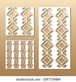 Die cut card. Laser cut vector panel. Cutout silhouette with geometric pattern. A picture suitable for printing, engraving, laser cutting paper, wood, metal, stencil manufacturing.