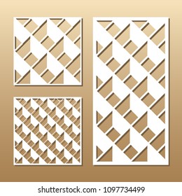 Die cut card. Laser cut vector panel. Cutout silhouette with geometric pattern. A picture suitable for printing, engraving, laser cutting paper, wood, metal, stencil manufacturing.