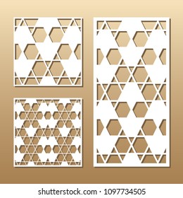 Die cut card. Laser cut vector panel. Cutout silhouette with geometric pattern. A picture suitable for printing, engraving, laser cutting paper, wood, metal, stencil manufacturing.