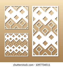 Die cut card. Laser cut vector panel. Cutout silhouette with geometric pattern. A picture suitable for printing, engraving, laser cutting paper, wood, metal, stencil manufacturing.