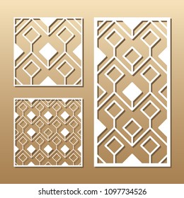 Die cut card. Laser cut vector panel. Cutout silhouette with geometric pattern. A picture suitable for printing, engraving, laser cutting paper, wood, metal, stencil manufacturing.