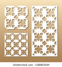 Die cut card. Laser cut vector panel. Cutout silhouette with geometric seamless pattern. A picture suitable for printing, engraving, laser cutting paper, wood, metal, stencil manufacturing.