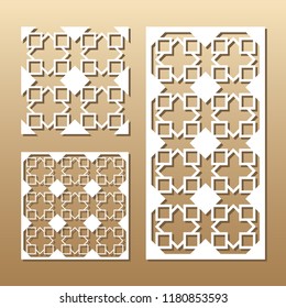 Die cut card. Laser cut vector panel. Cutout silhouette with geometric seamless pattern. A picture suitable for printing, engraving, laser cutting paper, wood, metal, stencil manufacturing.