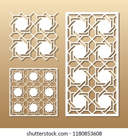 Die cut card. Laser cut vector panel. Cutout silhouette with geometric seamless pattern. A picture suitable for printing, engraving, laser cutting paper, wood, metal, stencil manufacturing.