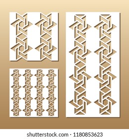 Die cut card. Laser cut vector panel. Cutout silhouette with geometric seamless pattern. A picture suitable for printing, engraving, laser cutting paper, wood, metal, stencil manufacturing.