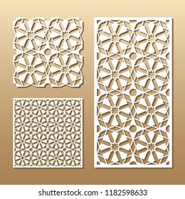 Die cut card. Laser cut vector panel. Cutout silhouette with geometric seamless pattern. A picture suitable for printing, engraving, laser cutting paper, wood, metal, stencil manufacturing.