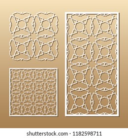 Die cut card. Laser cut vector panel. Cutout silhouette with geometric seamless pattern. A picture suitable for printing, engraving, laser cutting paper, wood, metal, stencil manufacturing.