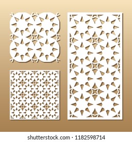 Die cut card. Laser cut vector panel. Cutout silhouette with geometric seamless pattern. A picture suitable for printing, engraving, laser cutting paper, wood, metal, stencil manufacturing.
