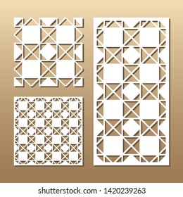 Die cut card. Laser cut vector panel. Cutout silhouette with geometric seamless pattern. A picture suitable for printing, engraving, laser cutting paper, wood, metal, stencil manufacturing.