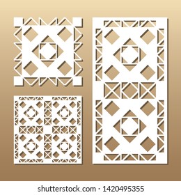 Die cut card. Laser cut vector panel. Cutout silhouette with geometric seamless pattern. A picture suitable for printing, engraving, laser cutting paper, wood, metal, stencil manufacturing.