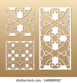 Die cut card. Laser cut vector panel. Cutout silhouette with geometric seamless pattern. A picture suitable for printing, engraving, laser cutting paper, wood, metal, stencil manufacturing.