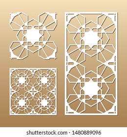 Die cut card. Laser cut vector panel. Cutout silhouette with geometric seamless pattern. A picture suitable for printing, engraving, laser cutting paper, wood, metal, stencil manufacturing.