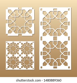 Die cut card. Laser cut vector panel. Cutout silhouette with geometric seamless pattern. A picture suitable for printing, engraving, laser cutting paper, wood, metal, stencil manufacturing.