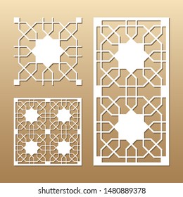 Die cut card. Laser cut vector panel. Cutout silhouette with geometric seamless pattern. A picture suitable for printing, engraving, laser cutting paper, wood, metal, stencil manufacturing.