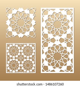 Die cut card. Laser cut vector panel. Cutout silhouette with geometric seamless pattern. A picture suitable for printing, engraving, laser cutting paper, wood, metal, stencil manufacturing.