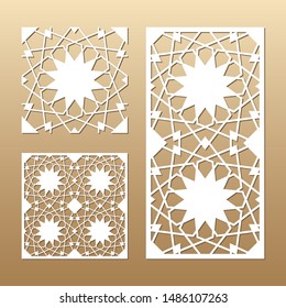 Die cut card. Laser cut vector panel. Cutout silhouette with geometric seamless pattern. A picture suitable for printing, engraving, laser cutting paper, wood, metal, stencil manufacturing.