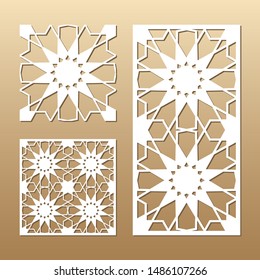 Die cut card. Laser cut vector panel. Cutout silhouette with geometric seamless pattern. A picture suitable for printing, engraving, laser cutting paper, wood, metal, stencil manufacturing.