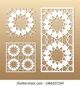 Die cut card. Laser cut vector panel. Cutout silhouette with geometric seamless pattern. A picture suitable for printing, engraving, laser cutting paper, wood, metal, stencil manufacturing.