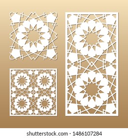 Die cut card. Laser cut vector panel. Cutout silhouette with geometric seamless pattern. A picture suitable for printing, engraving, laser cutting paper, wood, metal, stencil manufacturing.