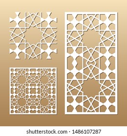 Die cut card. Laser cut vector panel. Cutout silhouette with geometric seamless pattern. A picture suitable for printing, engraving, laser cutting paper, wood, metal, stencil manufacturing.