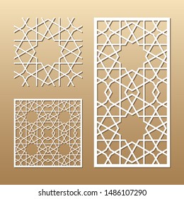 Die cut card. Laser cut vector panel. Cutout silhouette with geometric seamless pattern. A picture suitable for printing, engraving, laser cutting paper, wood, metal, stencil manufacturing.