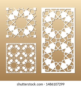 Die cut card. Laser cut vector panel. Cutout silhouette with geometric seamless pattern. A picture suitable for printing, engraving, laser cutting paper, wood, metal, stencil manufacturing.