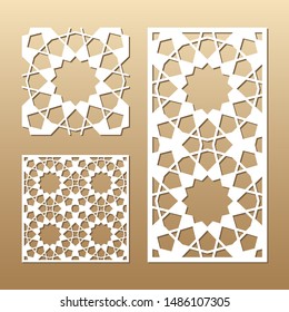 Die cut card. Laser cut vector panel. Cutout silhouette with geometric seamless pattern. A picture suitable for printing, engraving, laser cutting paper, wood, metal, stencil manufacturing.