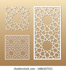 Die cut card. Laser cut vector panel. Cutout silhouette with geometric seamless pattern. A picture suitable for printing, engraving, laser cutting paper, wood, metal, stencil manufacturing.