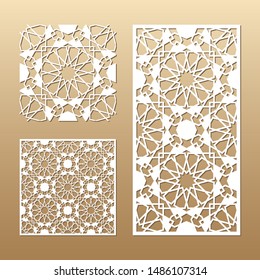 Die cut card. Laser cut vector panel. Cutout silhouette with geometric seamless pattern. A picture suitable for printing, engraving, laser cutting paper, wood, metal, stencil manufacturing.