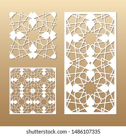 Die cut card. Laser cut vector panel. Cutout silhouette with geometric seamless pattern. A picture suitable for printing, engraving, laser cutting paper, wood, metal, stencil manufacturing.