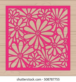 Die cut card. Laser cut vector panel. Cutout silhouette with botanical pattern. Filigree leaves for paper cutting. 