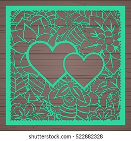 Die cut card. Laser cut vector panel. Cutout silhouette with botanical pattern. Filigree leaves for paper cutting. 