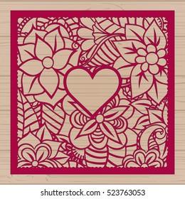 Die cut card. Laser cut vector panel. Cutout silhouette with botanical pattern. Filigree leaves for paper cutting. 