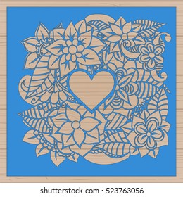 Die cut card. Laser cut vector panel. Cutout silhouette with botanical pattern. Filigree leaves for paper cutting. 