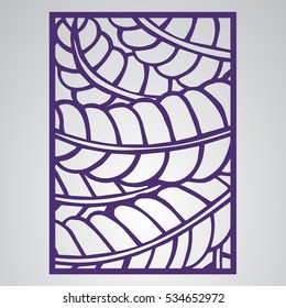 Die cut card. Laser cut vector panel. Cutout silhouette with botanical pattern. Filigree leaves for paper cutting. 